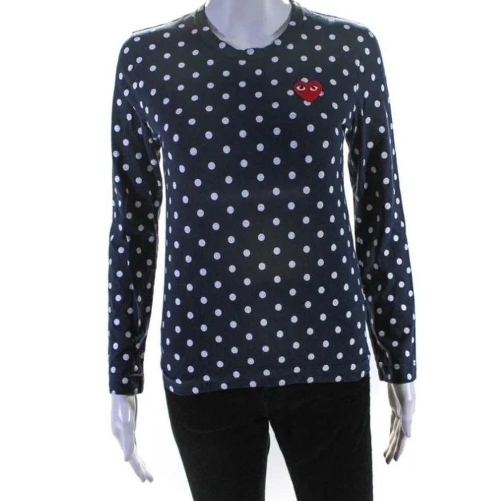 Play comme des garçons polka dot long sleeve cotton knit stretchy tee shirt
